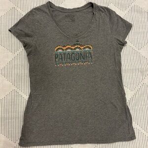 Patagonia Women's Small Regular Fit Gray V-Neck Graphic Tee